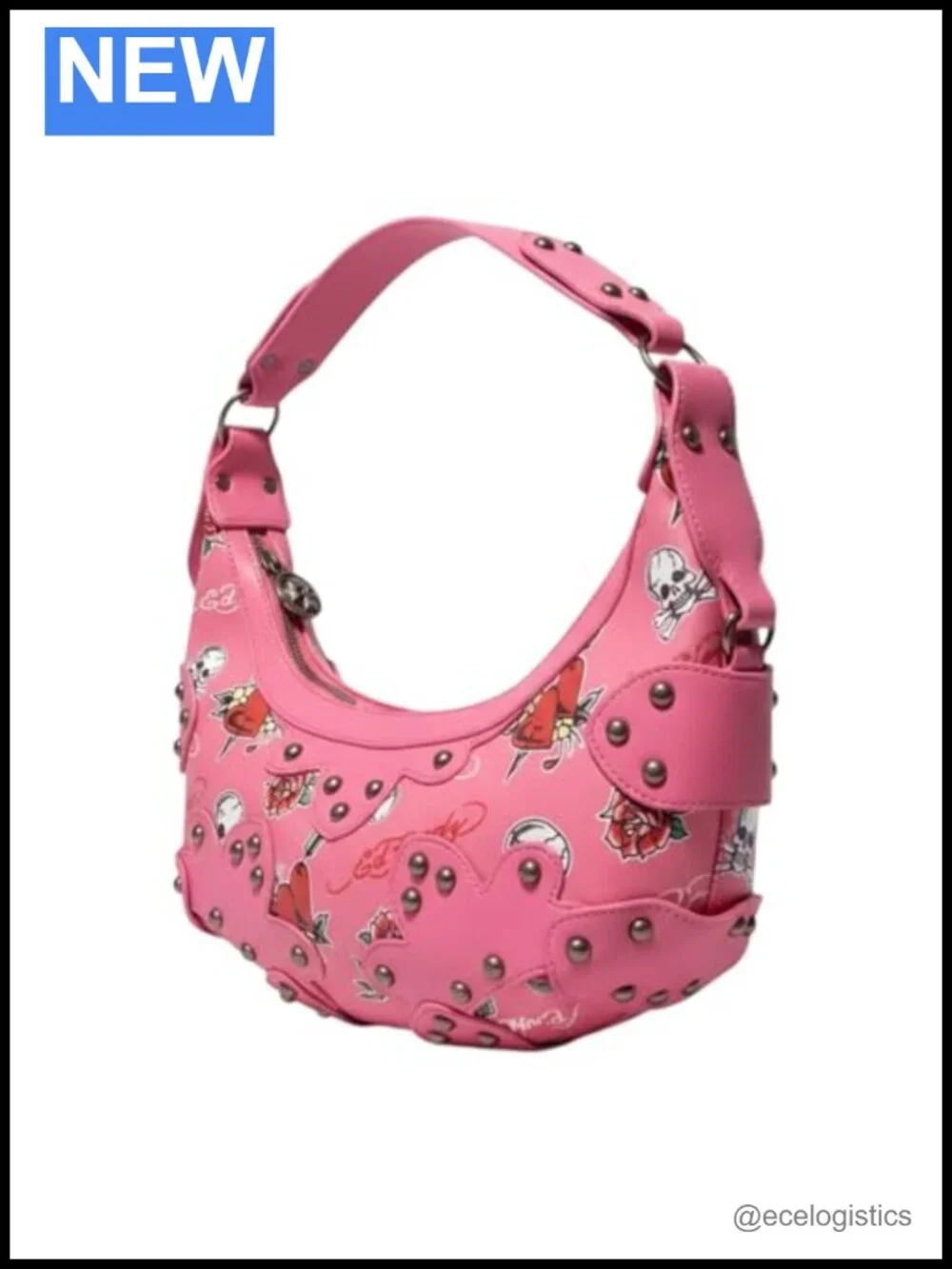 Faux Leather Hobo Bag with Tattoo Accents | Shoulder Strap